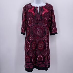 Dressbarn Sz 10 Camryn Dress Pink Damask Paisley Classic Signature Half Sleeve